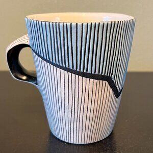 Handcrafted LIZ PECHACEK Signed Ceramic Mug w/ Inlay & Wax Resist Glaze Striped